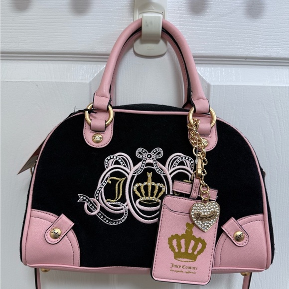 NWT Juicy Couture Juicy Lovers Club Bowler in Black/Pink - Picture 1 of 10